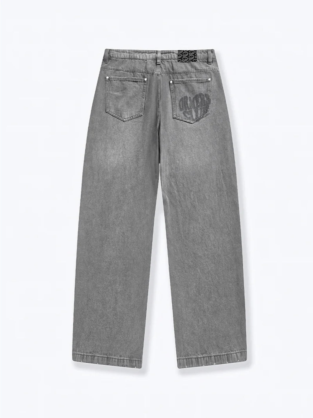 Casual Street Print Heart Shaped Pocket Mid Waist Loose Denim Jeans