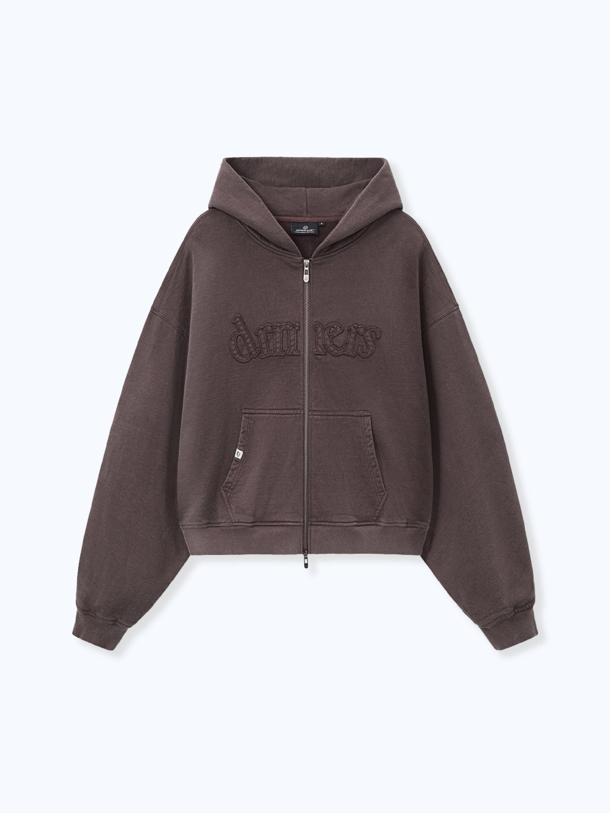 DISTRESSED LOGO ZIP UP - BROWN – DRMERS CLUB