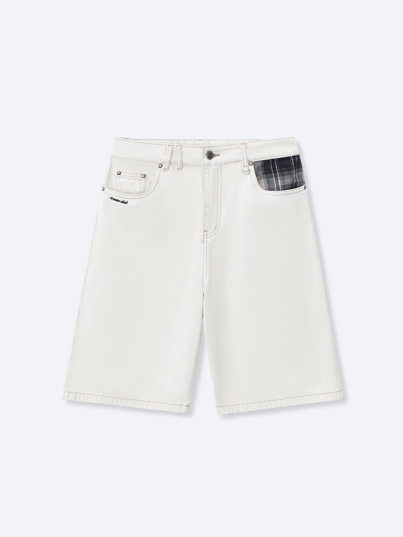 PLAID POCKET JORTS - OFF-WHITE – DRMERS CLUB