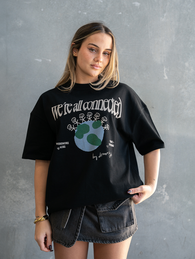 WE'RE ALL CONNECTED BOXY TEE - BLACK