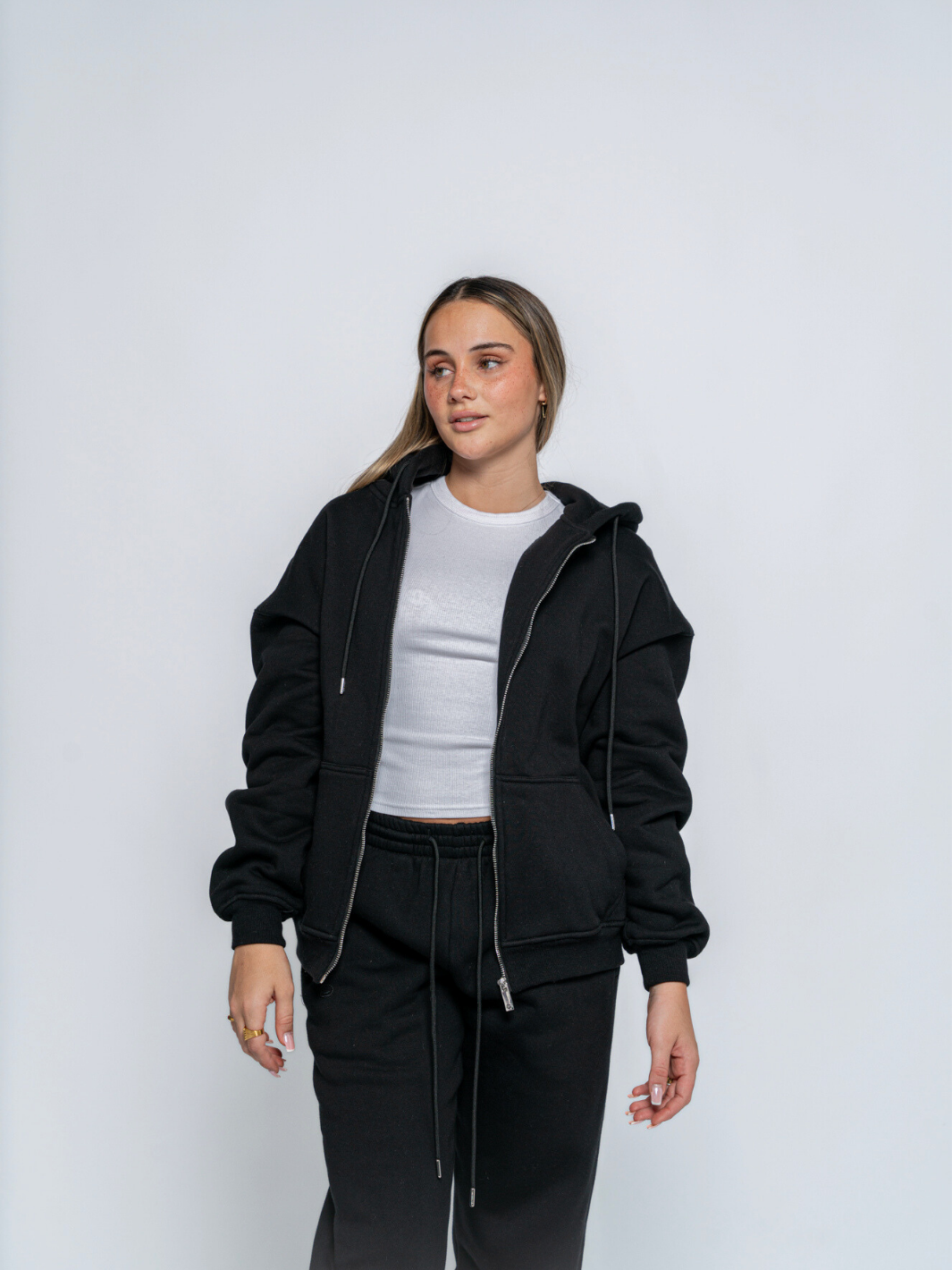 Basic black zip up hoodie discount