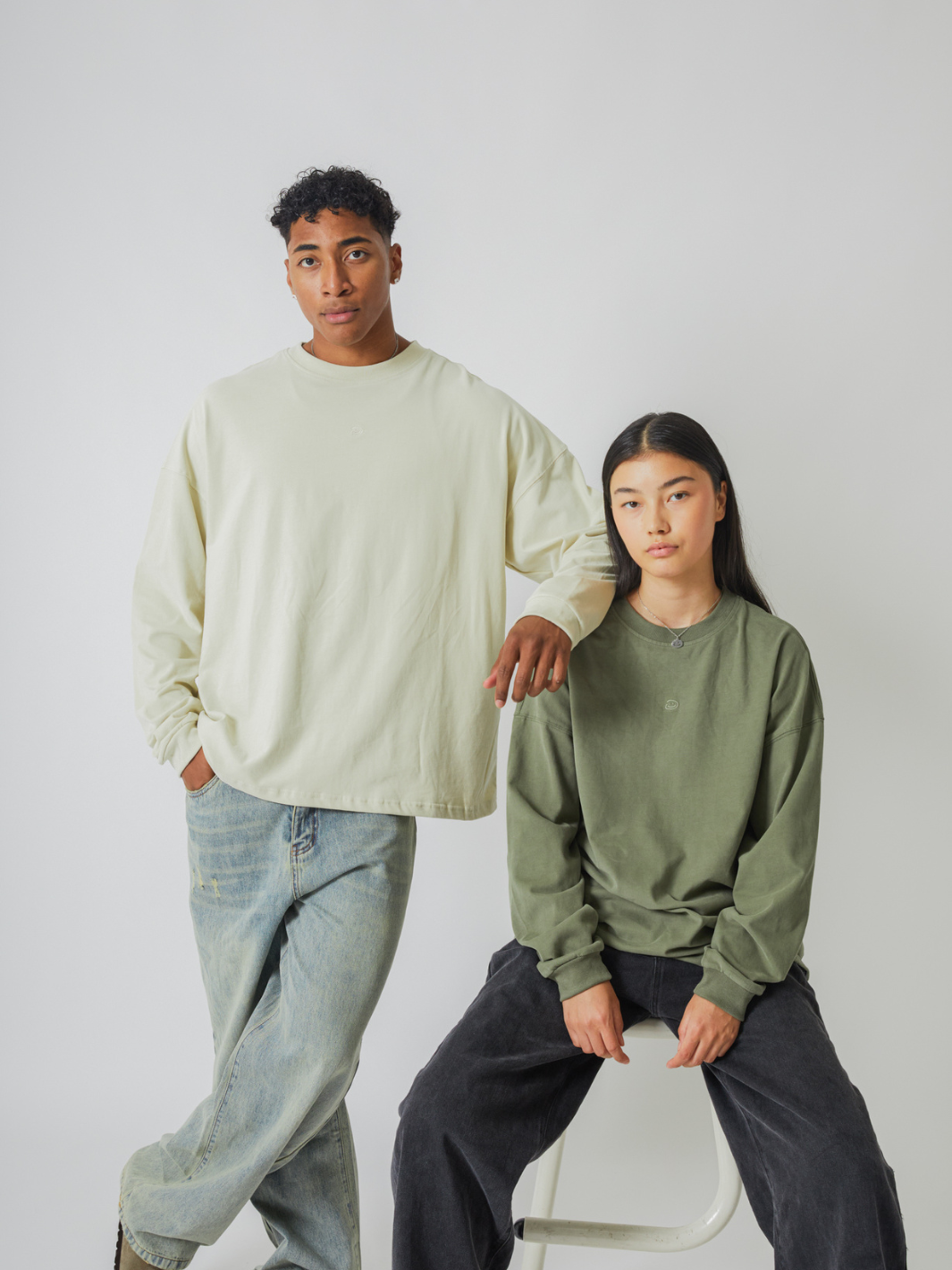 SMILEY LOGO LONG SLEEVE TEE - FADED GREEN