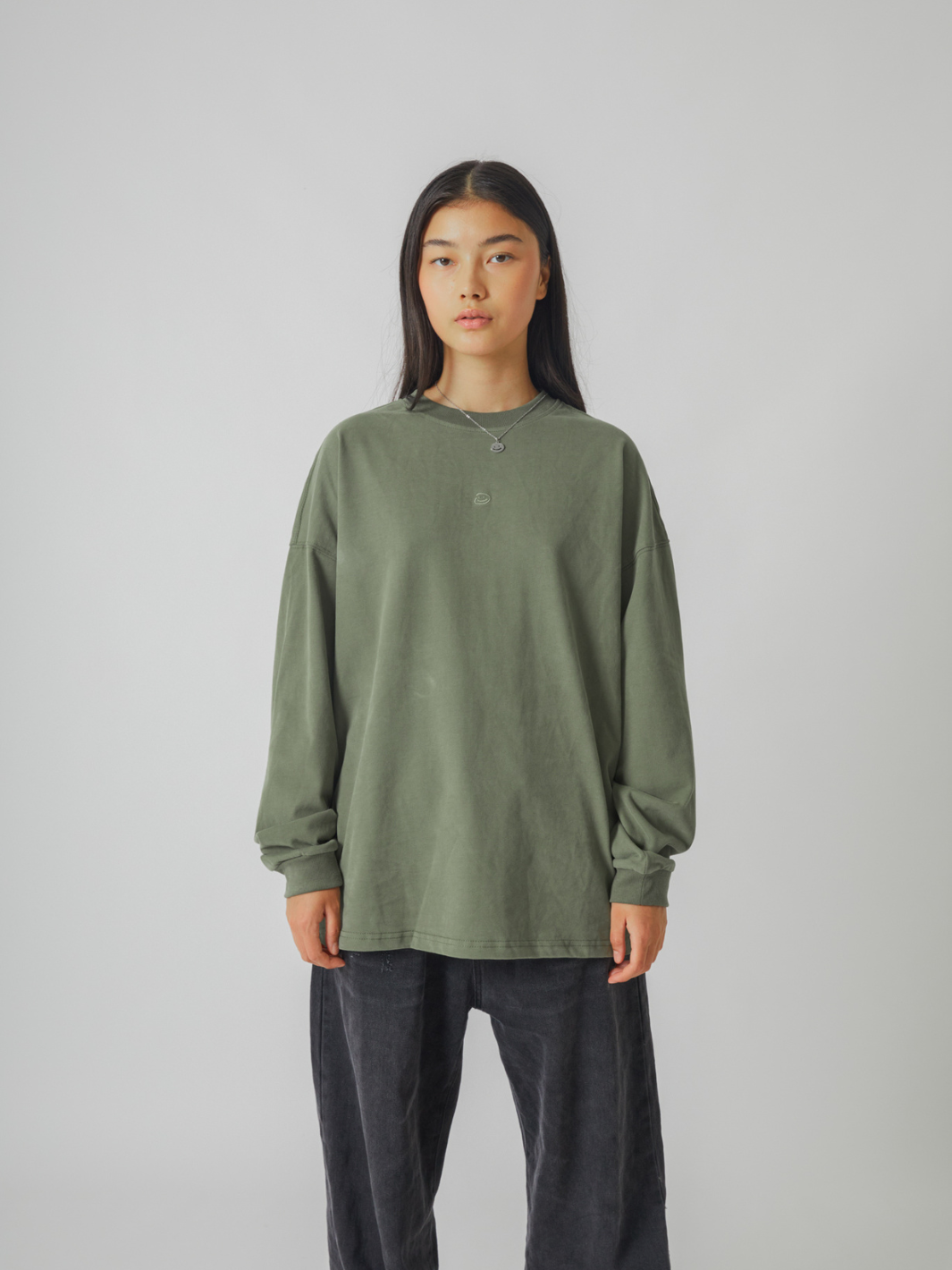 SMILEY LOGO LONG SLEEVE TEE - FADED GREEN