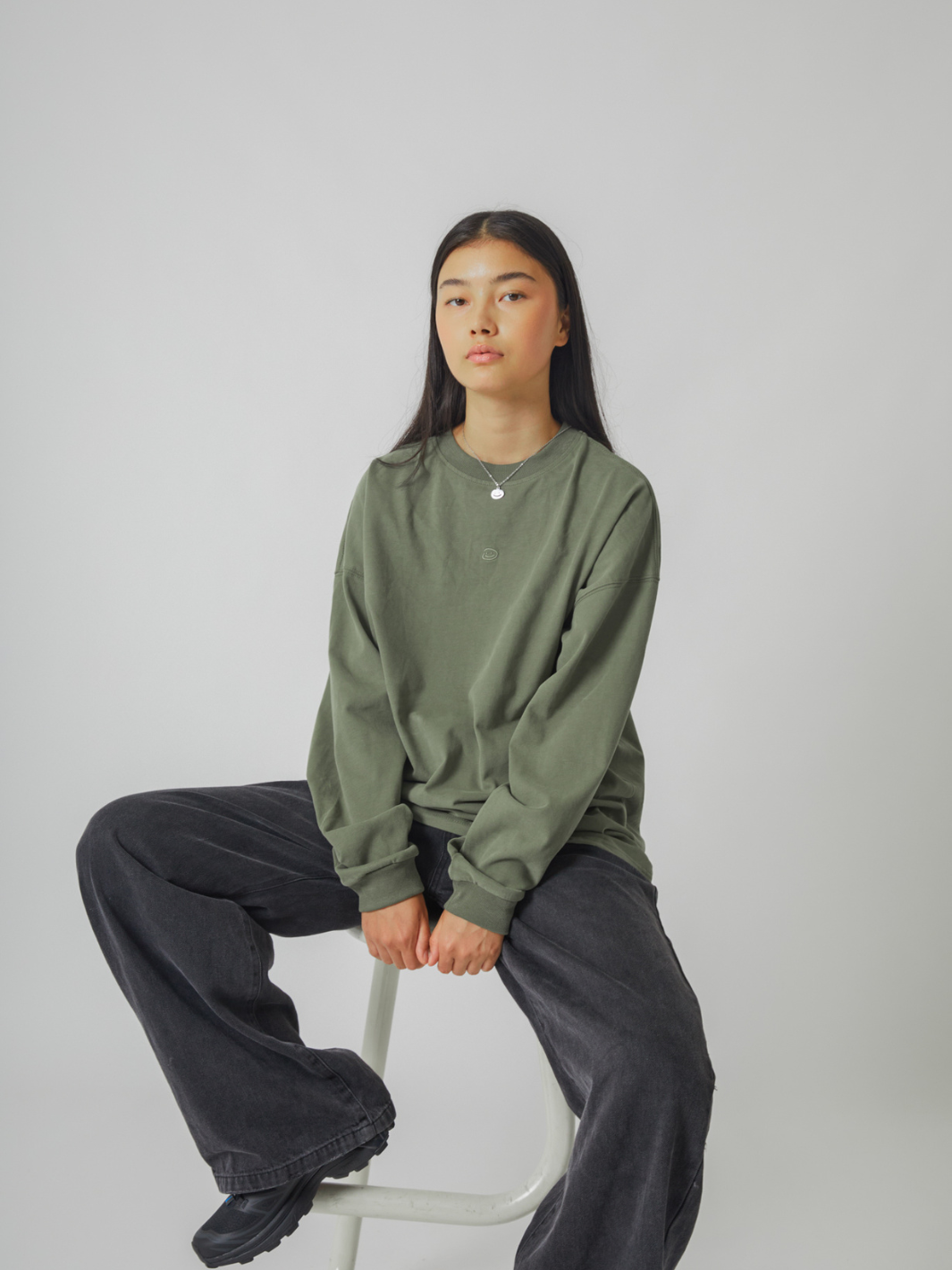 SMILEY LOGO LONG SLEEVE TEE - FADED GREEN