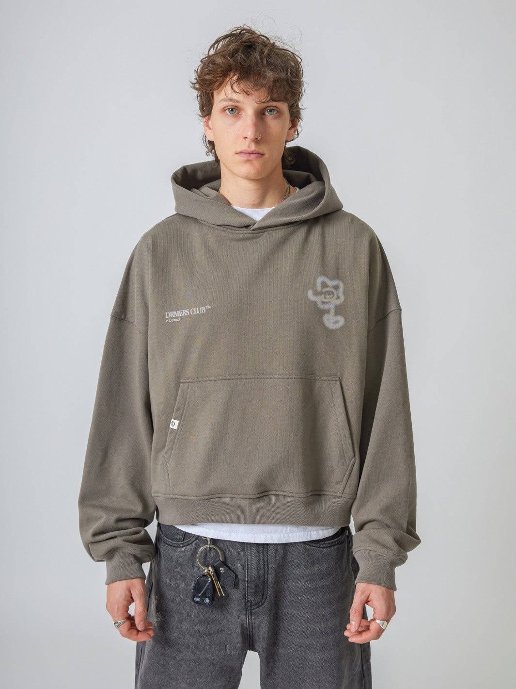 GRAFFITI FLOWER HOODIE - LIGHT TAUPE