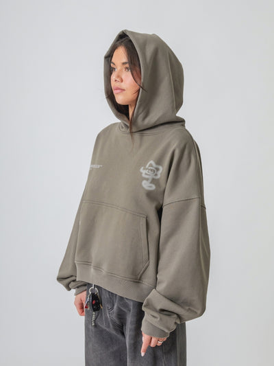 GRAFFITI FLOWER HOODIE - LIGHT TAUPE