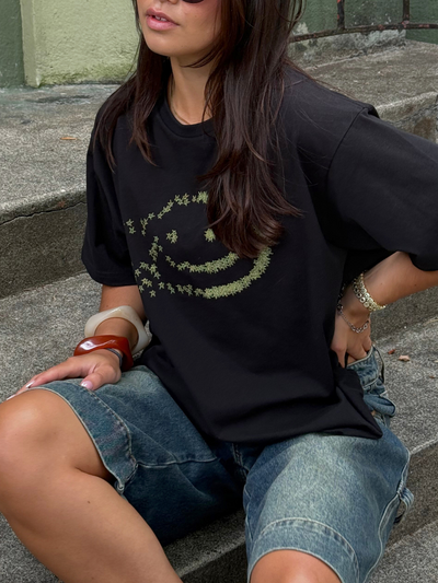 FADED STARS SMILEY TEE - BLACK