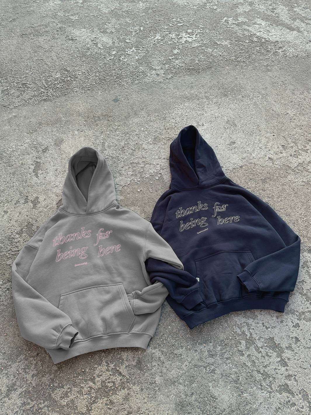 THANKS FOR BEING HERE V2 HOODIE - STONE GREY