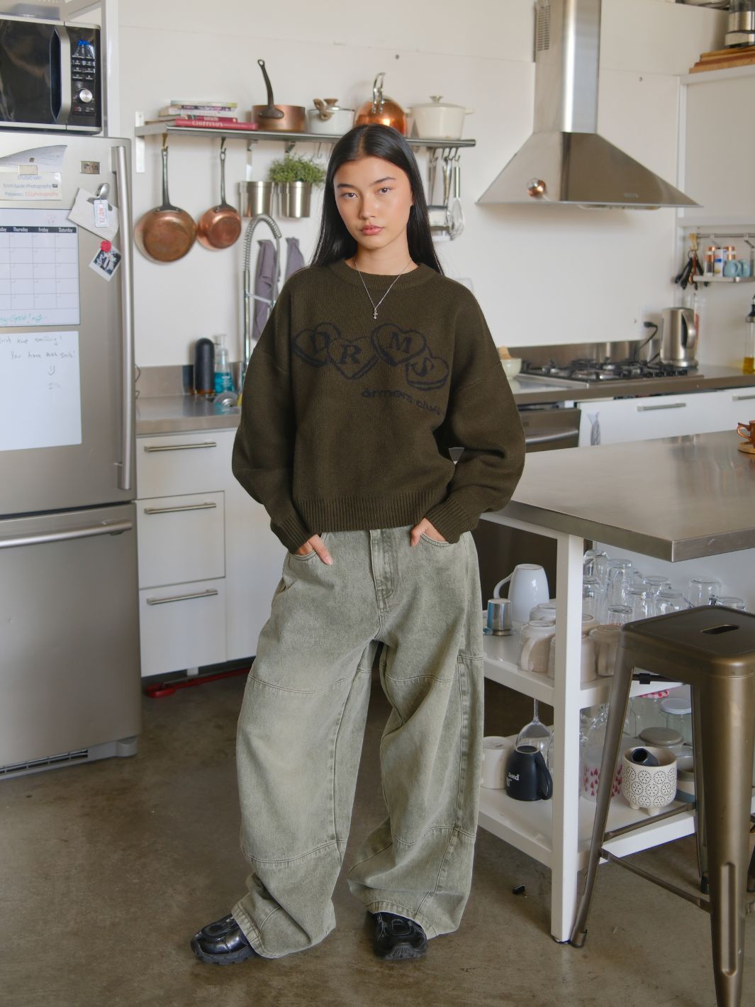 HEART KNIT SWEATER - DEEP OLIVE