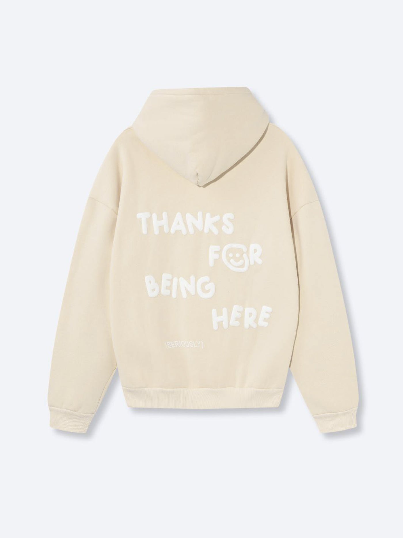 thanks for being here hoodie - cream + white