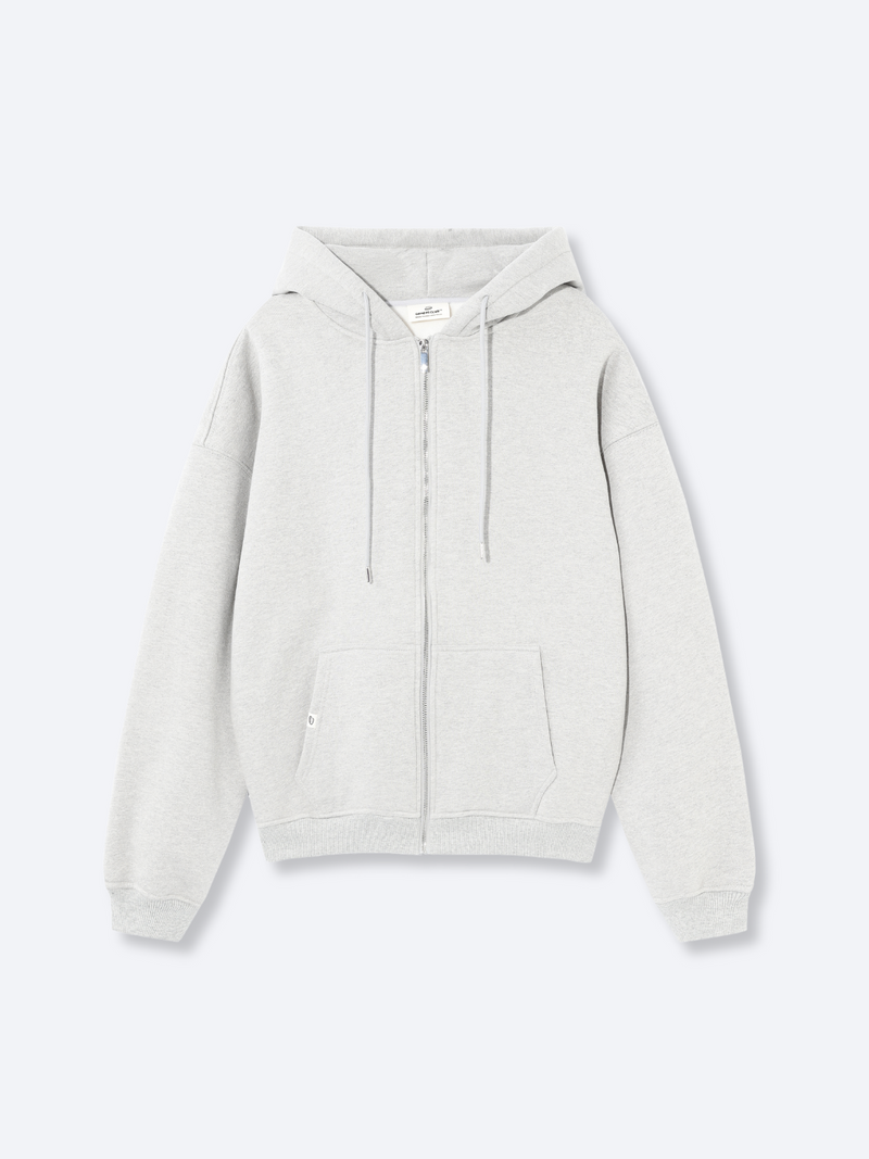 SIGNATURE BASIC ZIP-UP HOODIE - HEATHER GREY