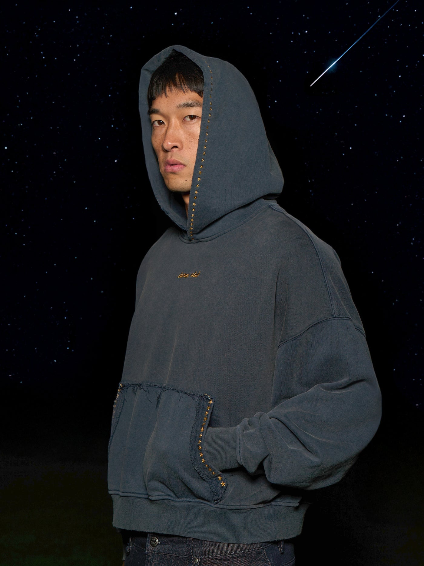 EMBROIDERED STARS HOODIE - STORM BLUE