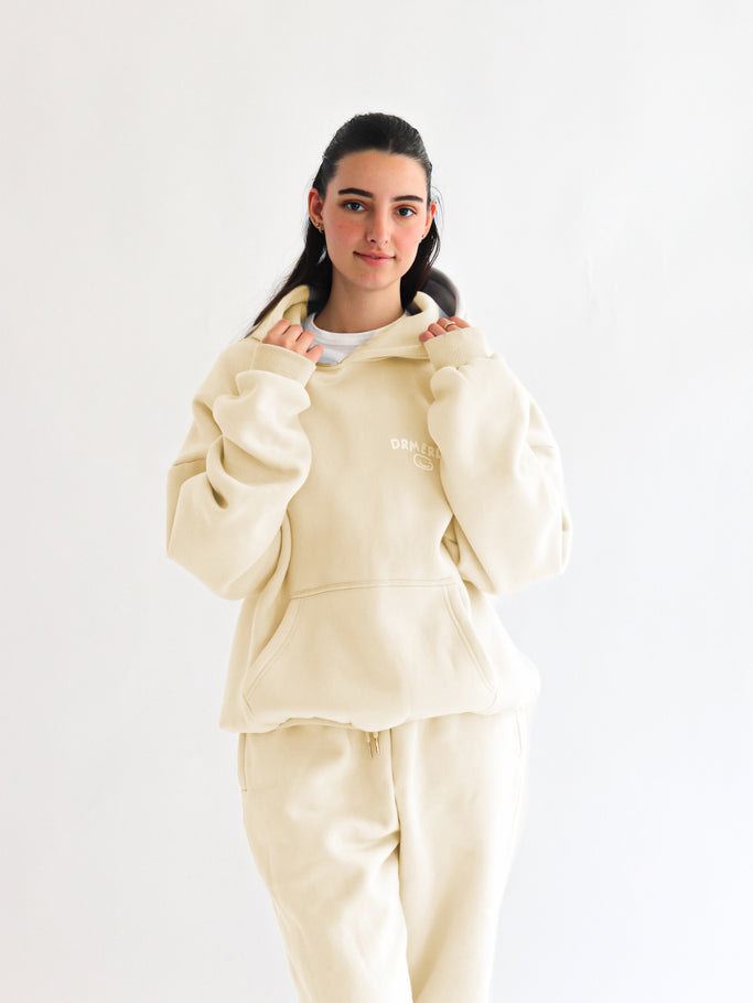 thanks for being here hoodie - cream + white