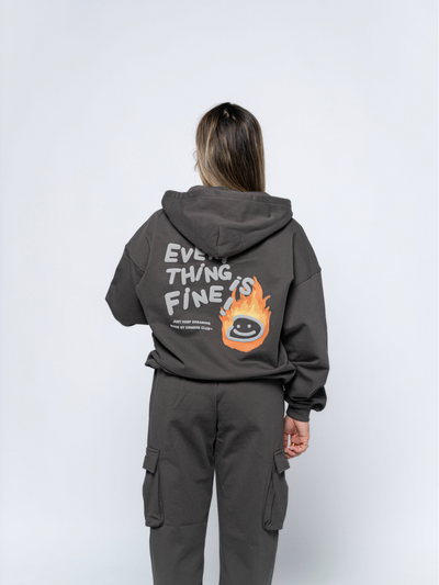 EVERYTHING IS FINE ZIP-UP HOODIE - CHARCOAL
