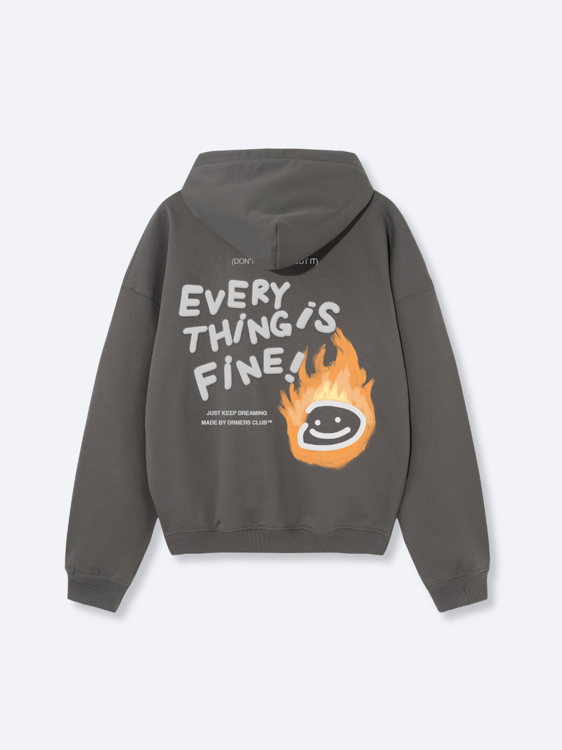 EVERYTHING IS FINE ZIP-UP HOODIE - CHARCOAL