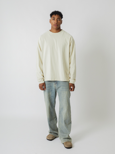 SMILEY LOGO LONG SLEEVE TEE - LIGHT ALMOND