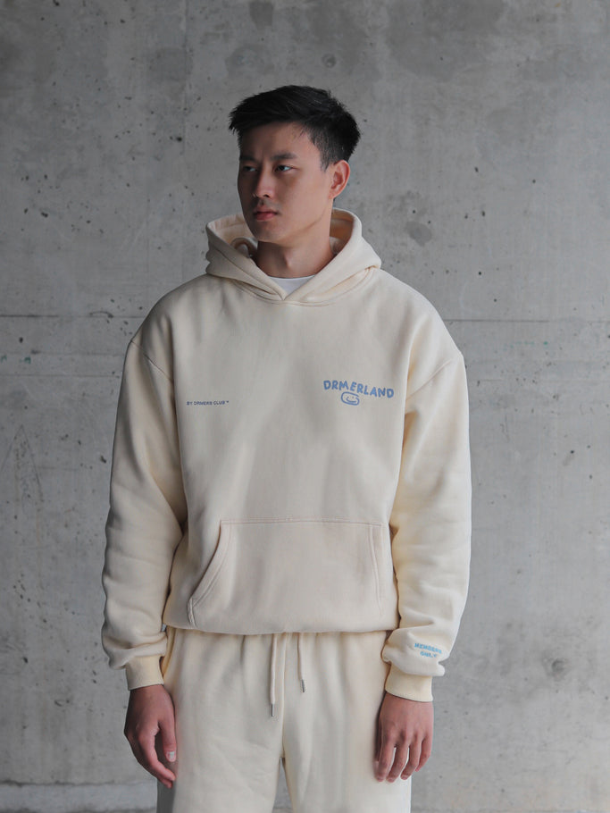 thanks for being here hoodie - cream + blue