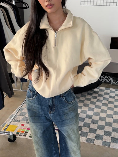 QUARTER ZIP FLEECE - CREAM
