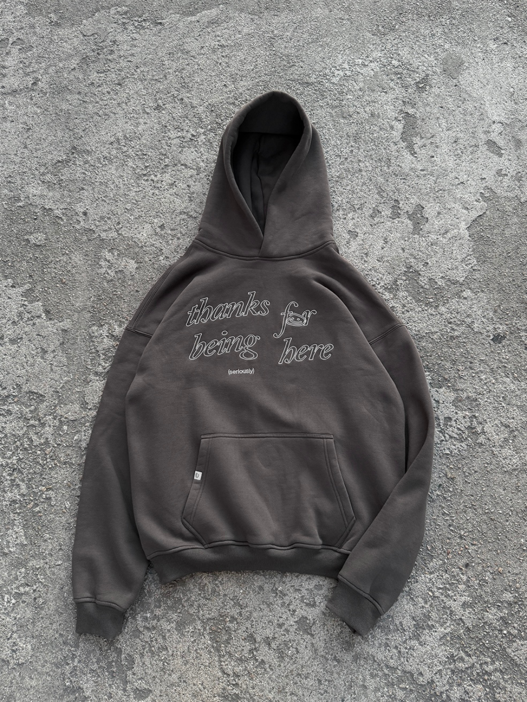 THANKS FOR BEING HERE V2 HOODIE - BURNT FOG