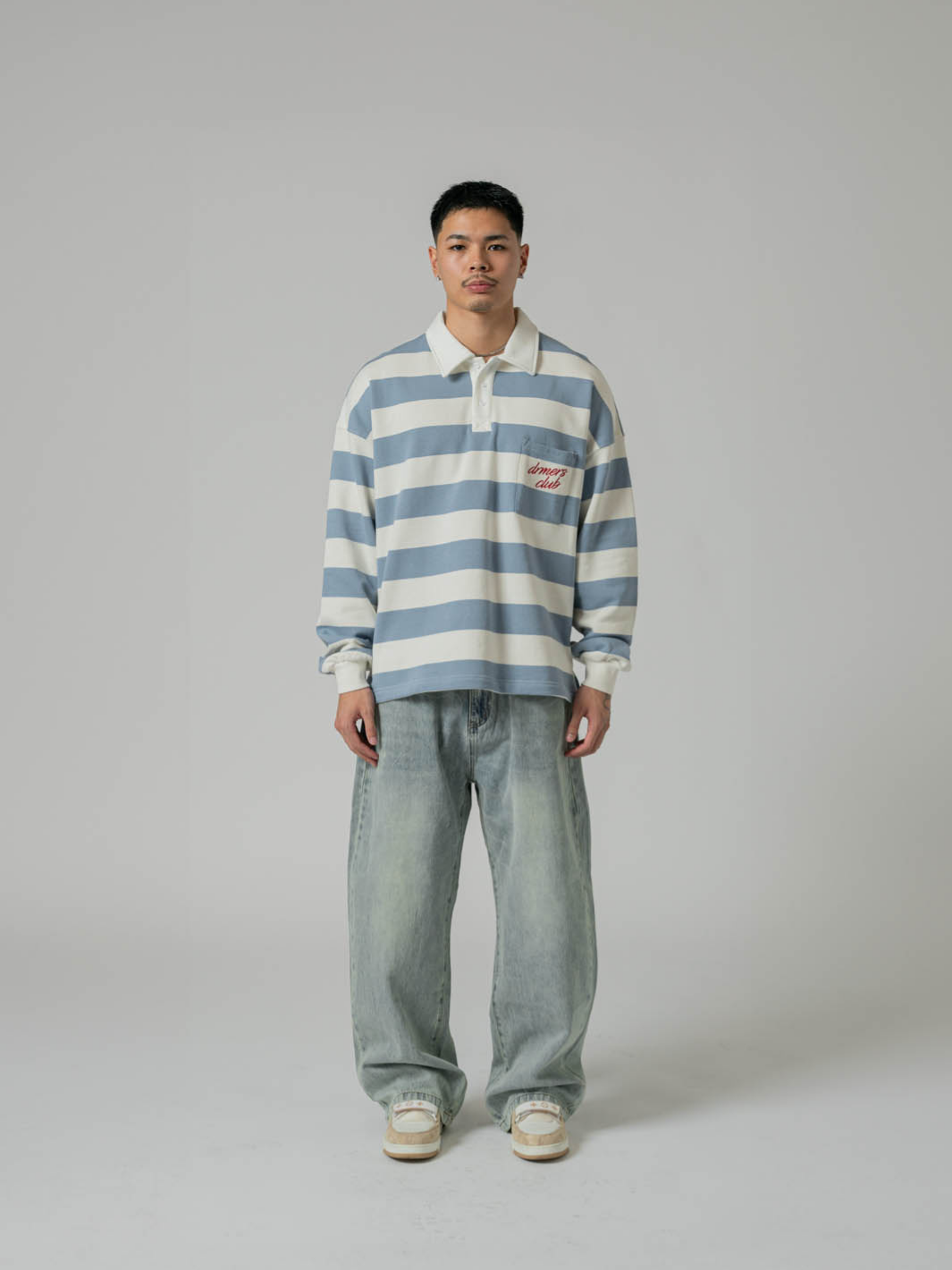 VINTAGE STRIPED POLO SHIRT - SKY BLUE – DRMERS CLUB