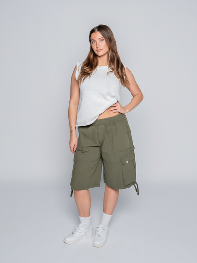 WASHED CARGO SHORTS - ARMY GREEN