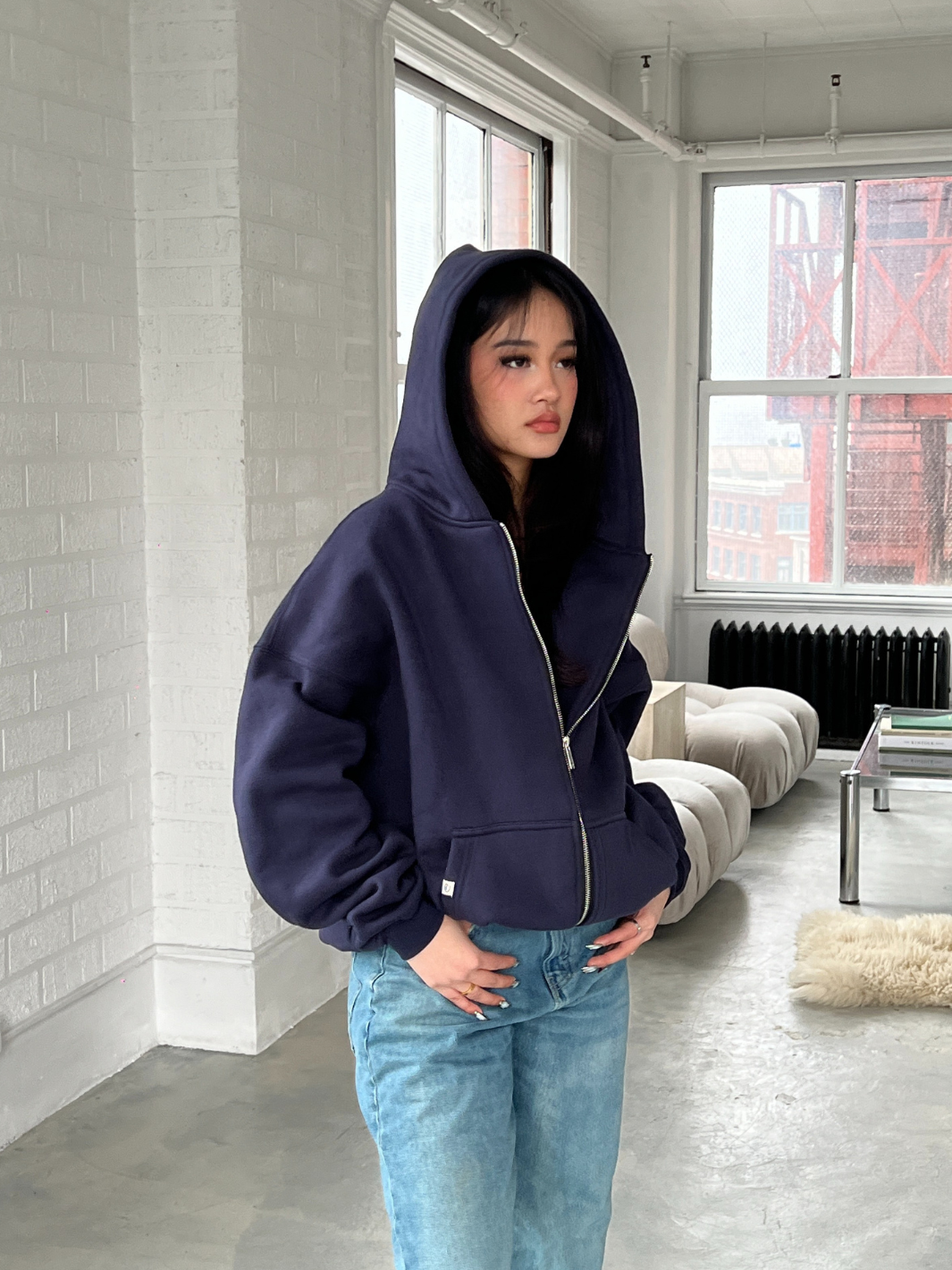 SIGNATURE BASIC ZIP UP HOODIE NAVY BLUE