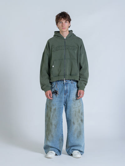 DISTRESSED LOGO ZIP UP - FADED PINE