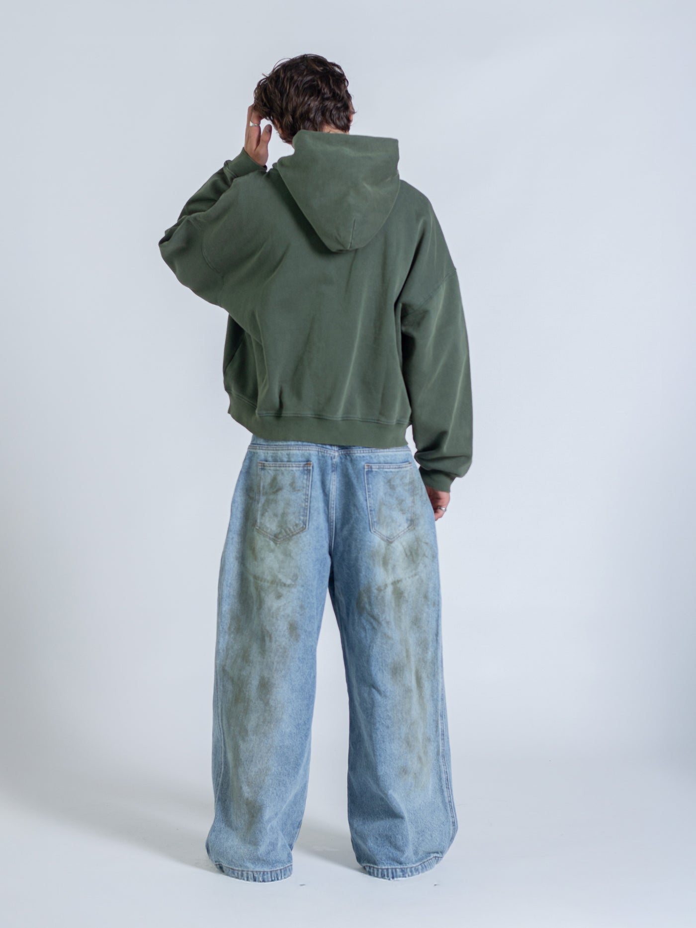 DISTRESSED LOGO ZIP UP - FADED PINE