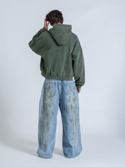 DISTRESSED LOGO ZIP UP - FADED PINE