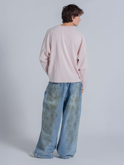 SMILEY WAFFLE LONG SLEEVE TEE - COTTON CANDY PINK