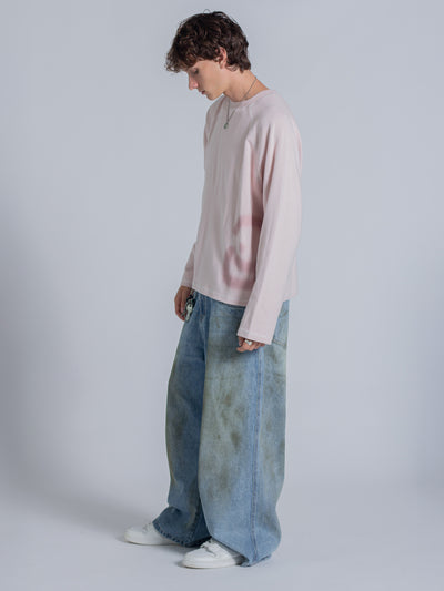 SMILEY WAFFLE LONG SLEEVE TEE - COTTON CANDY PINK