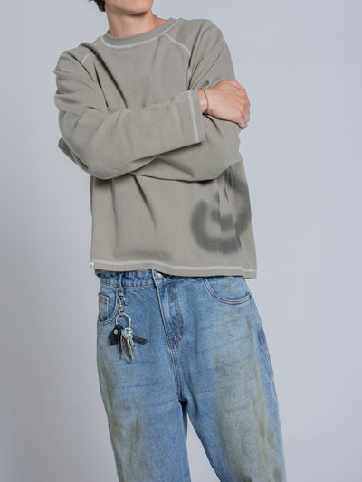SMILEY WAFFLE LONG SLEEVE TEE - SAGE SMOKE
