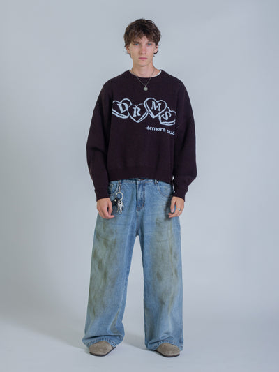 HEART KNIT SWEATER - DARK BROWN