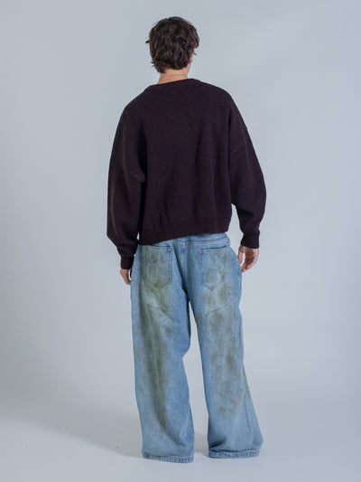 HEART KNIT SWEATER - DARK BROWN