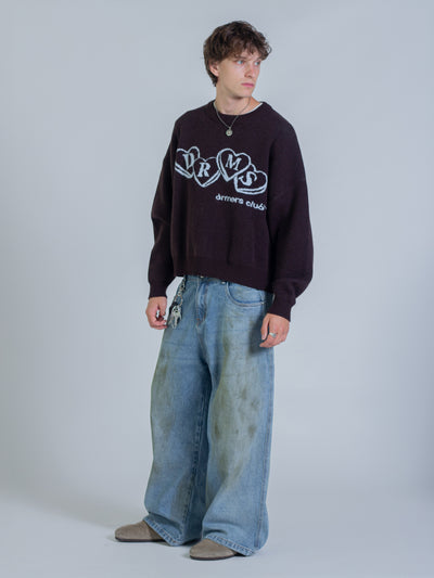 HEART KNIT SWEATER - DARK BROWN