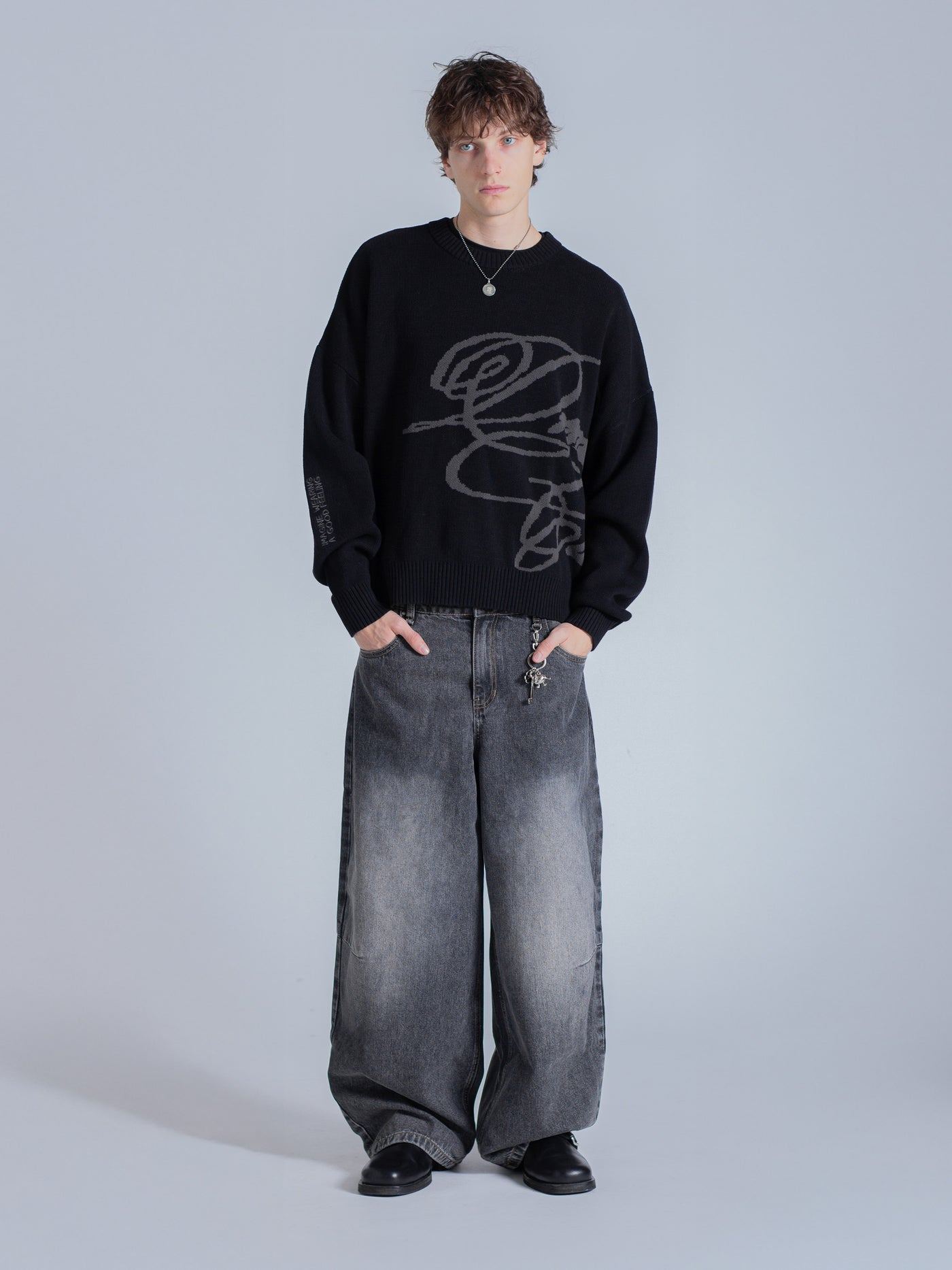 CURSIVE TEXT KNIT - BLACK – DRMERS CLUB