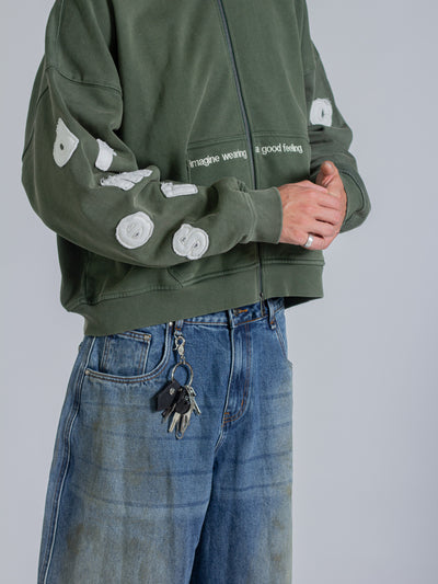 FLOATING LETTERS ZIP UP - FADED PINE