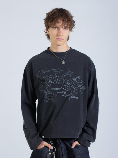 LINEWORK LONG SLEEVE TEE - BLACK