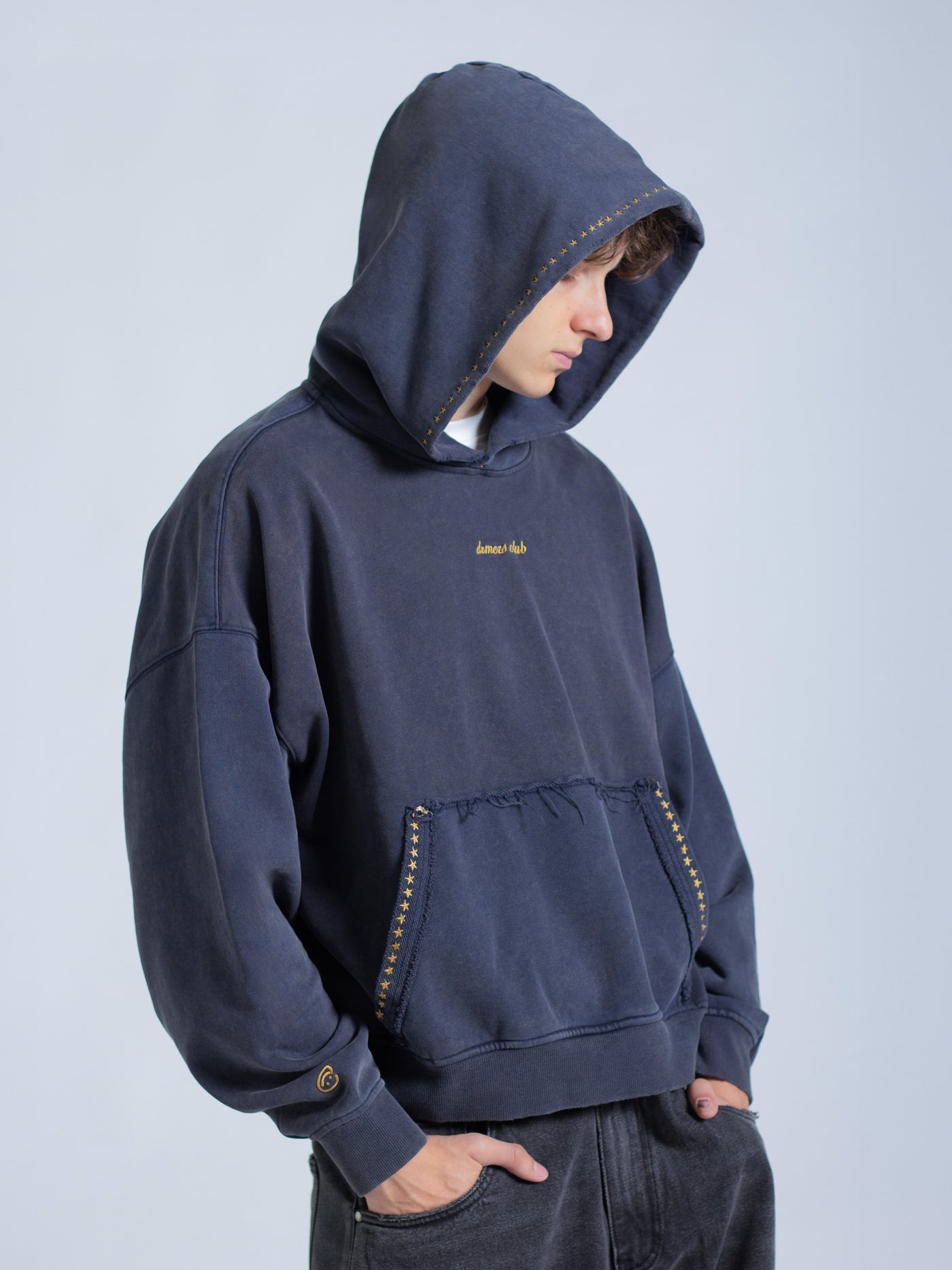 EMBROIDERED STARS HOODIE - STORM BLUE