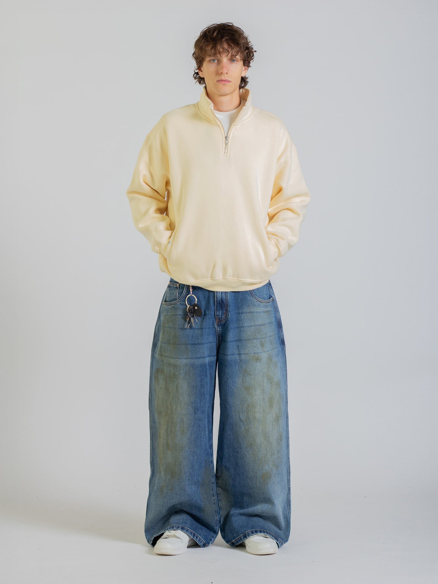 QUARTER ZIP FLEECE - CREAM
