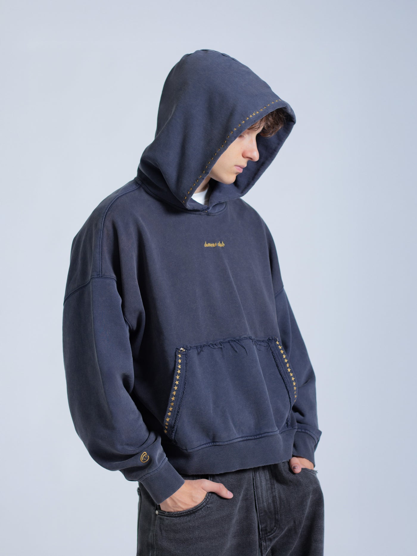 EMBROIDERED STARS HOODIE - STORM BLUE