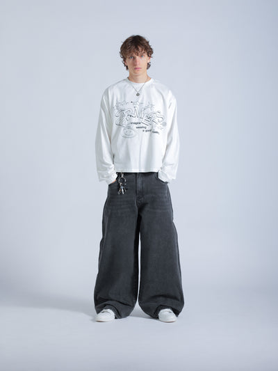LINEWORK LONG SLEEVE TEE - WHITE