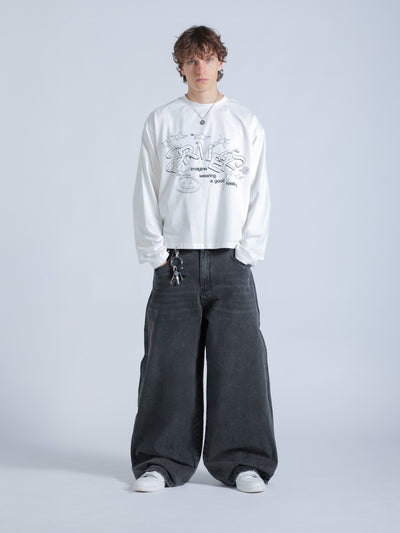 LINEWORK LONG SLEEVE TEE - WHITE