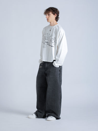 LINEWORK LONG SLEEVE TEE - WHITE