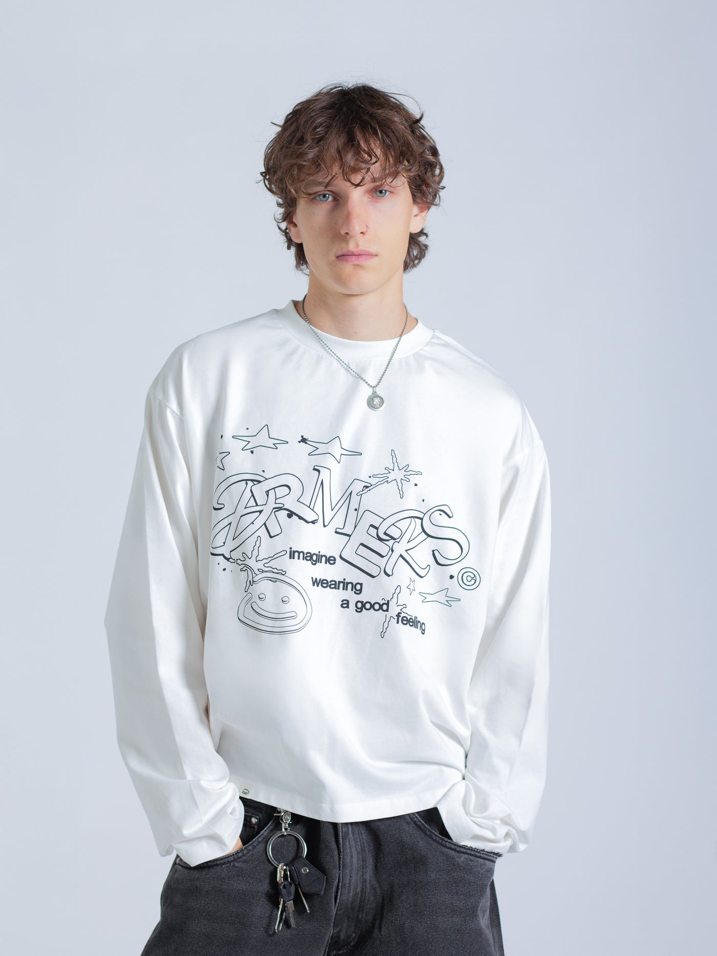 LINEWORK LONG SLEEVE TEE - WHITE