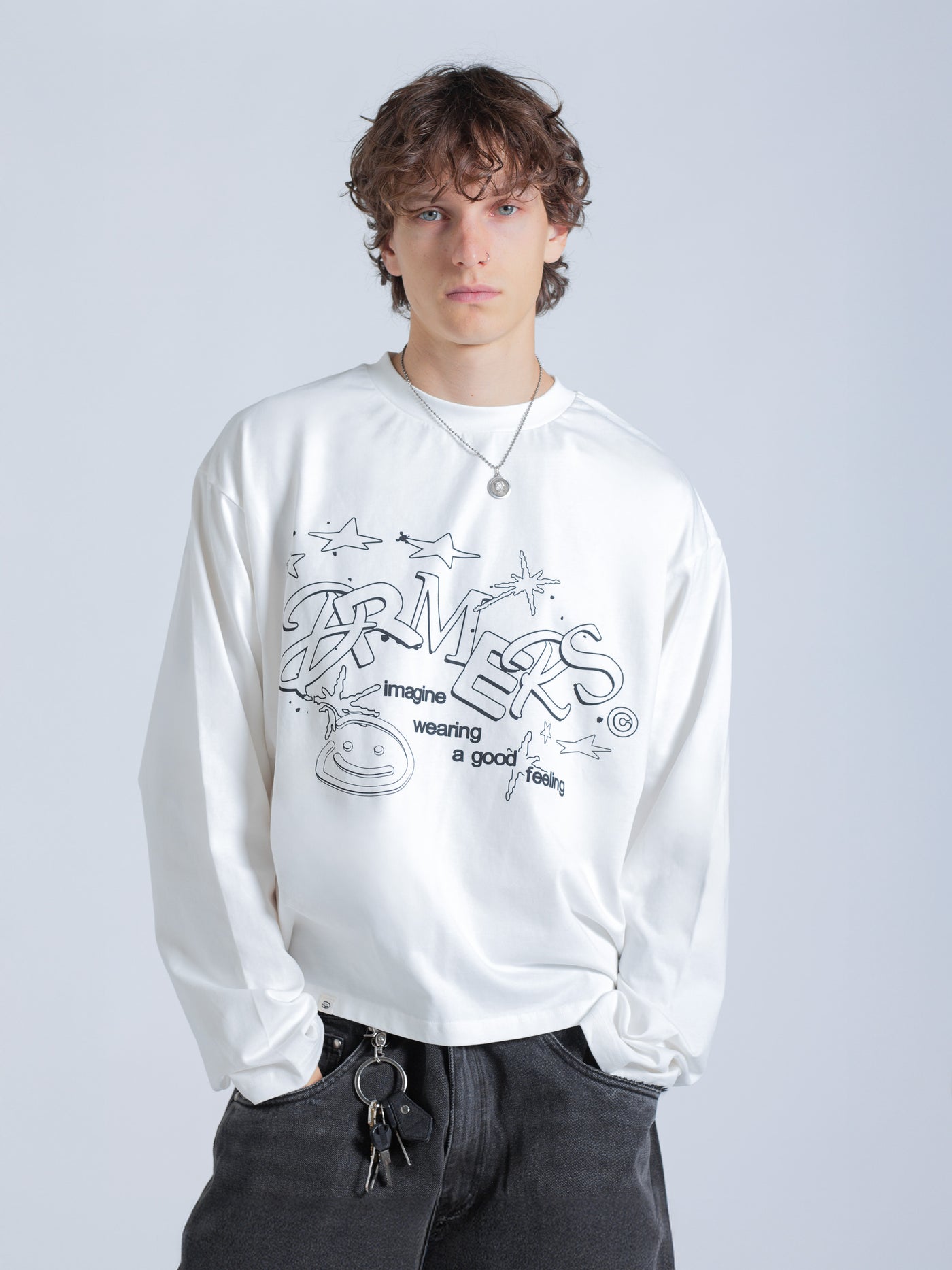 LINEWORK LONG SLEEVE TEE - WHITE