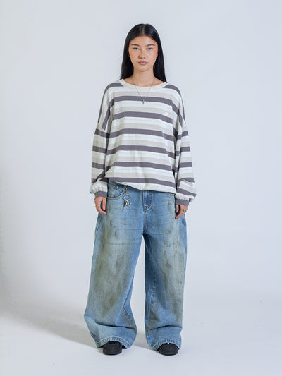 STRIPED LONG SLEEVE - LIGHT GREY