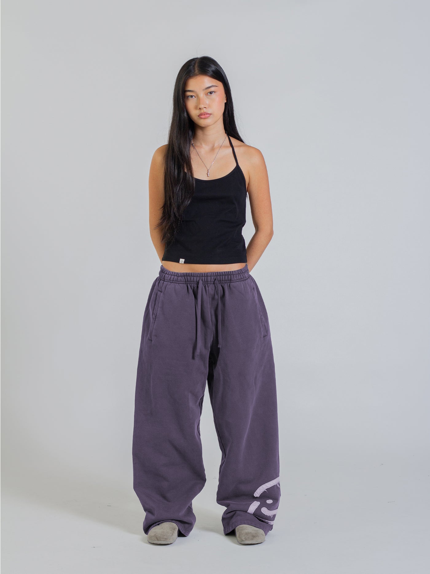 SMILEY PATCH SWEATPANTS - MIDNIGHT LAVENDER