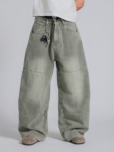 PANEL DENIM JEANS - WASHED GREEN
