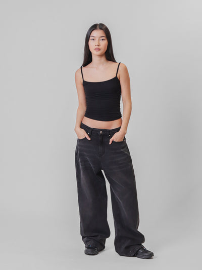 HEART POCKET LOOSE FIT JEANS - BLACK